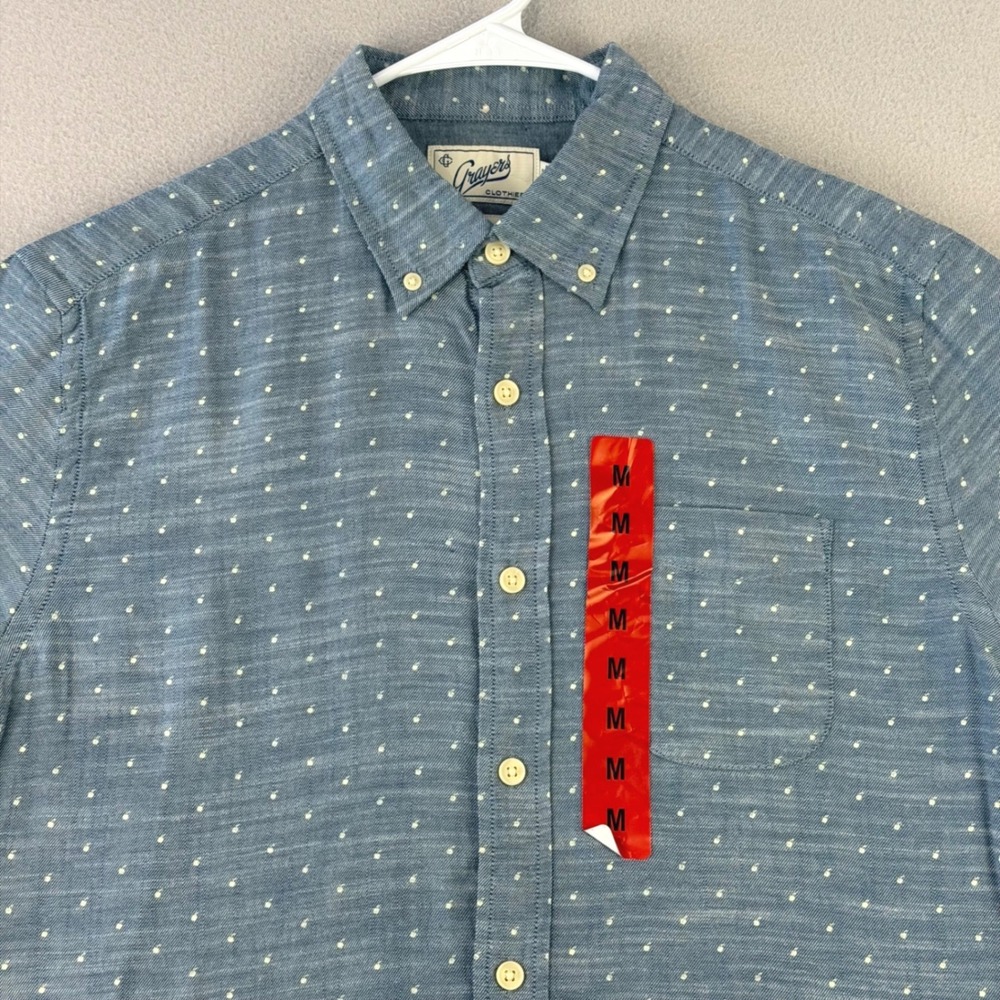 Grayers Cotton Woven Shirt Men M NWT Blue Polka Dot Button Down Casual